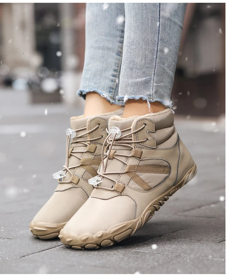 Big Size 36-47 Winter Barefoot Boots Waterproof Winter Sneakers Fur Lined Wide Toe Box Snow Boot Women Men Plush Hiking Boots