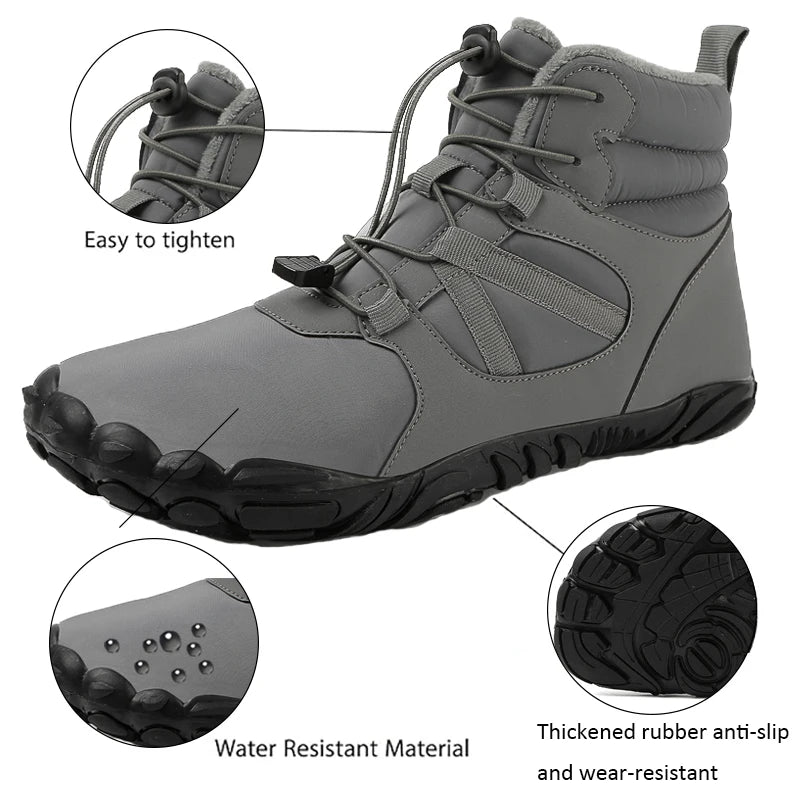 Big Size 36-47 Winter Barefoot Boots Waterproof Winter Sneakers Fur Lined Wide Toe Box Snow Boot Women Men Plush Hiking Boots