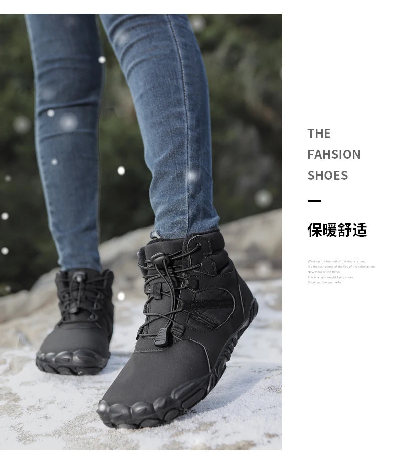 Big Size 36-47 Winter Barefoot Boots Waterproof Winter Sneakers Fur Lined Wide Toe Box Snow Boot Women Men Plush Hiking Boots