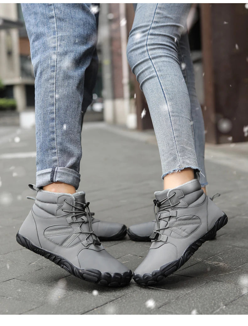 Big Size 36-47 Winter Barefoot Boots Waterproof Winter Sneakers Fur Lined Wide Toe Box Snow Boot Women Men Plush Hiking Boots