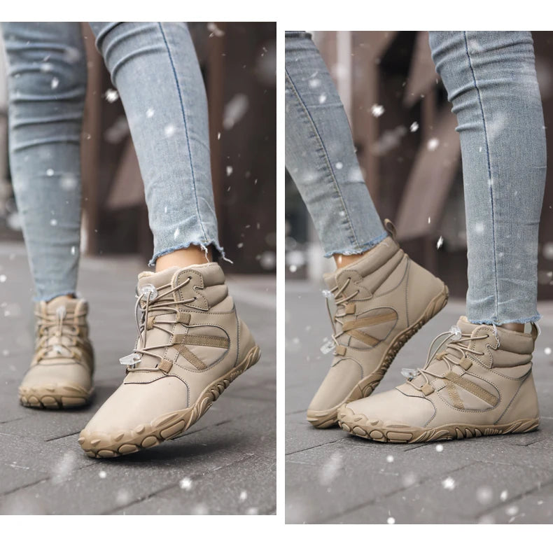 Big Size 36-47 Winter Barefoot Boots Waterproof Winter Sneakers Fur Lined Wide Toe Box Snow Boot Women Men Plush Hiking Boots