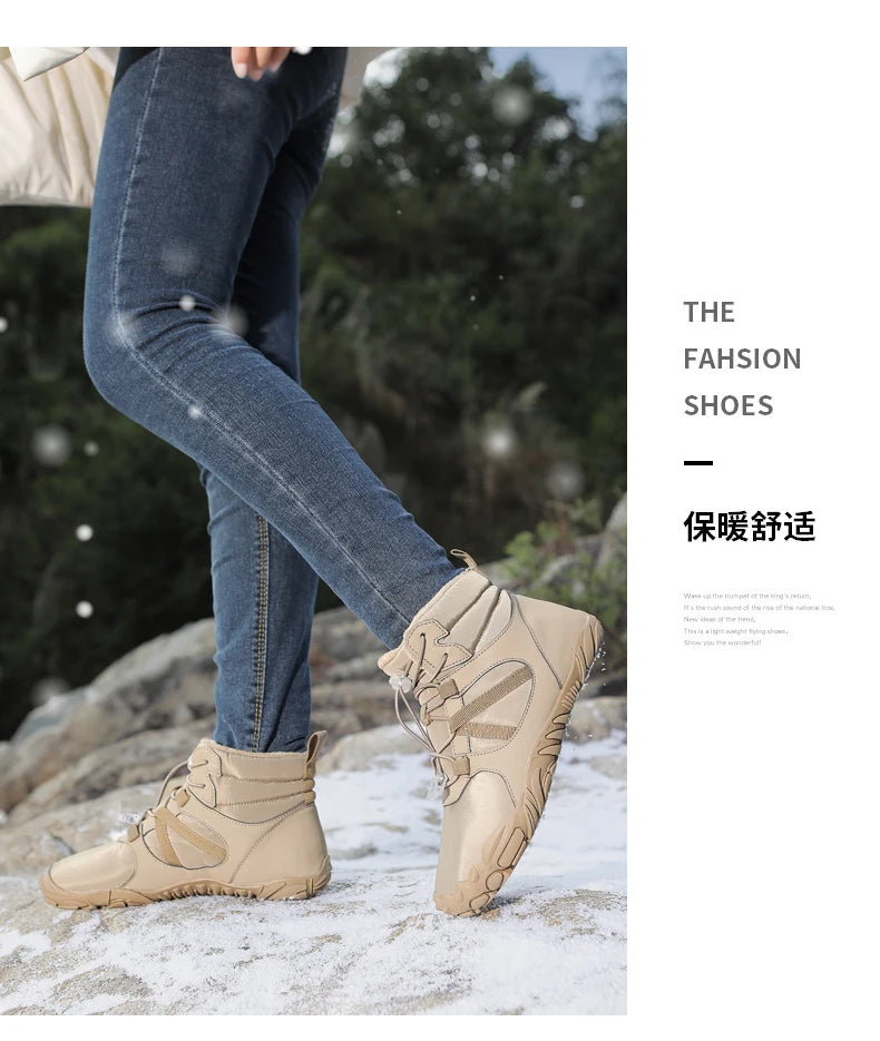 Big Size 36-47 Winter Barefoot Boots Waterproof Winter Sneakers Fur Lined Wide Toe Box Snow Boot Women Men Plush Hiking Boots