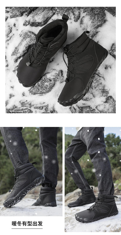 Big Size 36-47 Winter Barefoot Boots Waterproof Winter Sneakers Fur Lined Wide Toe Box Snow Boot Women Men Plush Hiking Boots