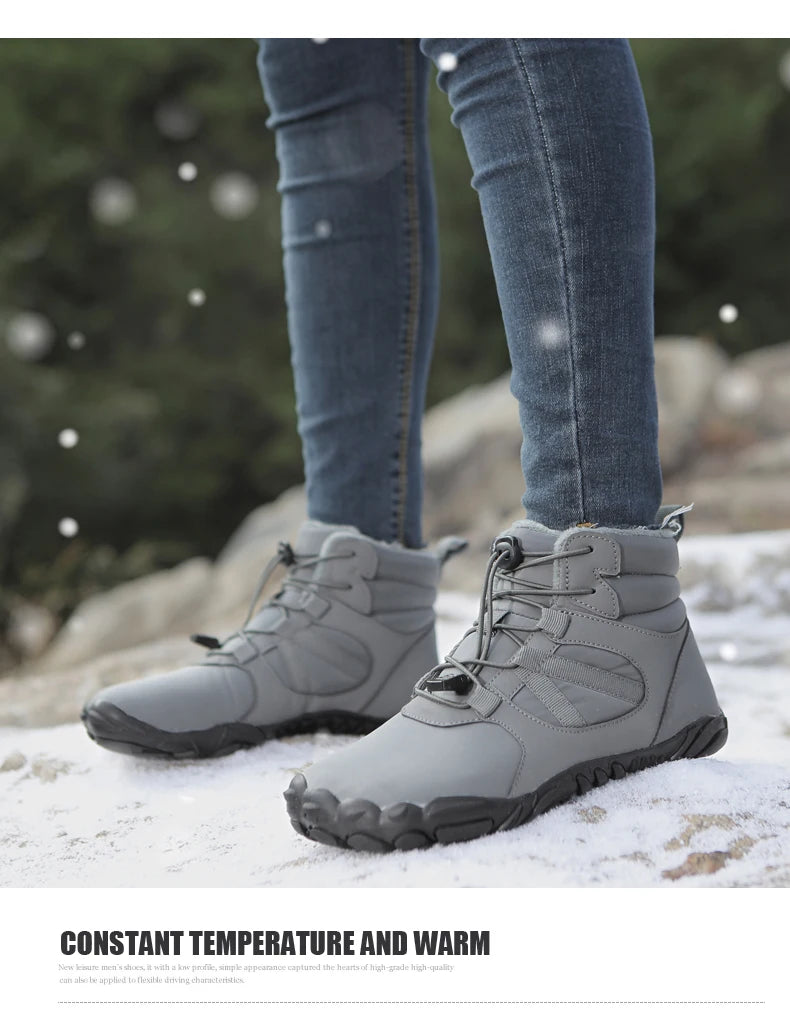 Big Size 36-47 Winter Barefoot Boots Waterproof Winter Sneakers Fur Lined Wide Toe Box Snow Boot Women Men Plush Hiking Boots