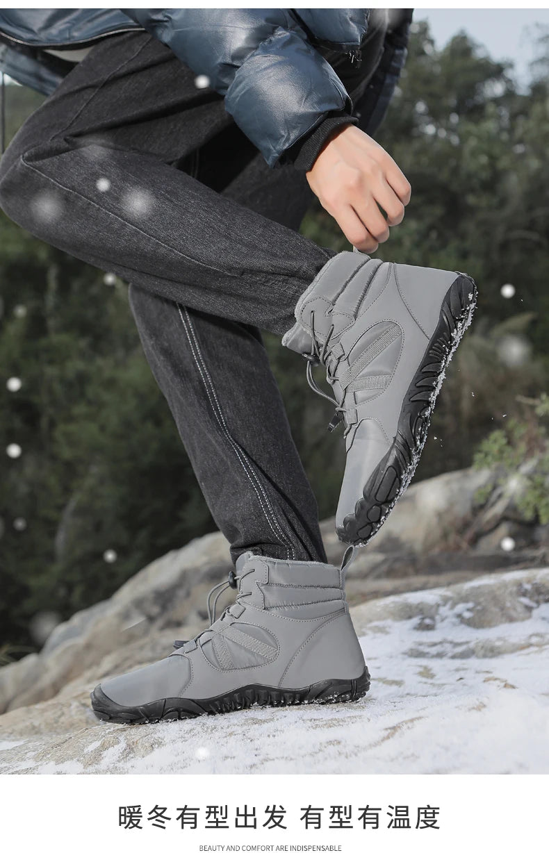 Big Size 36-47 Winter Barefoot Boots Waterproof Winter Sneakers Fur Lined Wide Toe Box Snow Boot Women Men Plush Hiking Boots