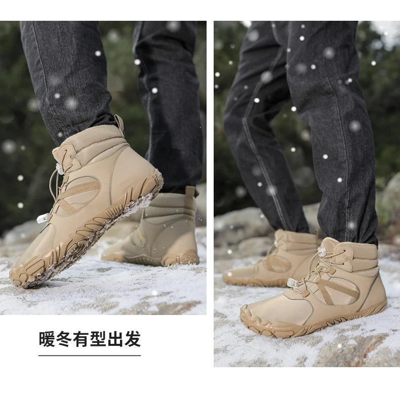 Big Size 36-47 Winter Barefoot Boots Waterproof Winter Sneakers Fur Lined Wide Toe Box Snow Boot Women Men Plush Hiking Boots