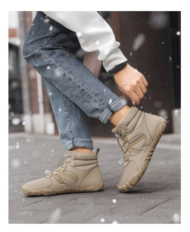 Big Size 36-47 Winter Barefoot Boots Waterproof Winter Sneakers Fur Lined Wide Toe Box Snow Boot Women Men Plush Hiking Boots