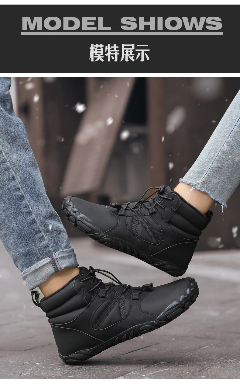 Big Size 36-47 Winter Barefoot Boots Waterproof Winter Sneakers Fur Lined Wide Toe Box Snow Boot Women Men Plush Hiking Boots