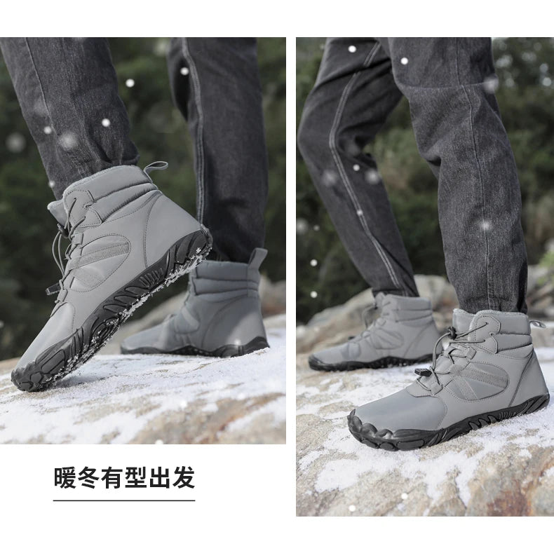 Big Size 36-47 Winter Barefoot Boots Waterproof Winter Sneakers Fur Lined Wide Toe Box Snow Boot Women Men Plush Hiking Boots